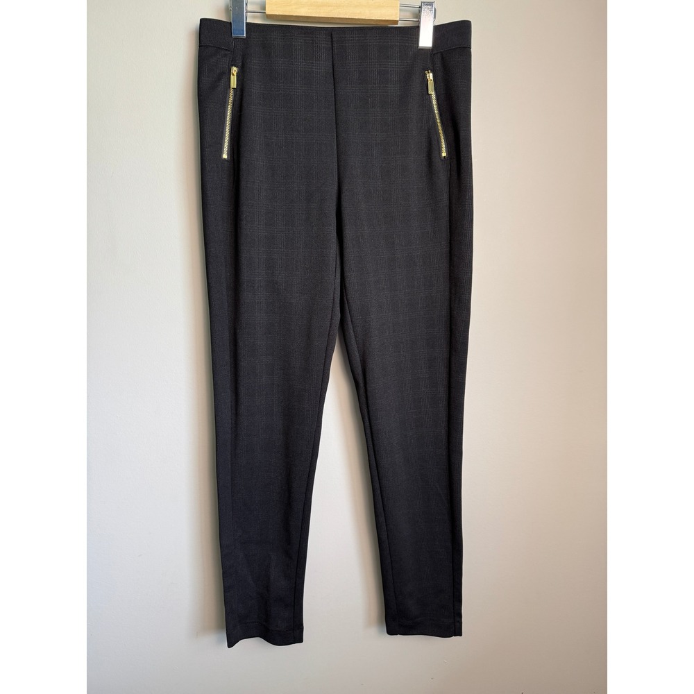 Jones New York Plaid Pull On Pants Medium Gold Zip Pockets Office Career Chic